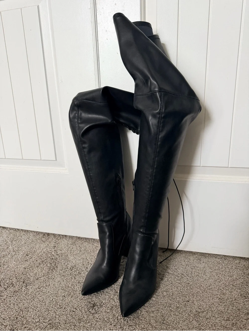 Shoe Dazzle Black Over-the-Knee Pointed Toe Boots